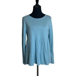 LOFT Blue Long Sleeves Tiered Top Size S